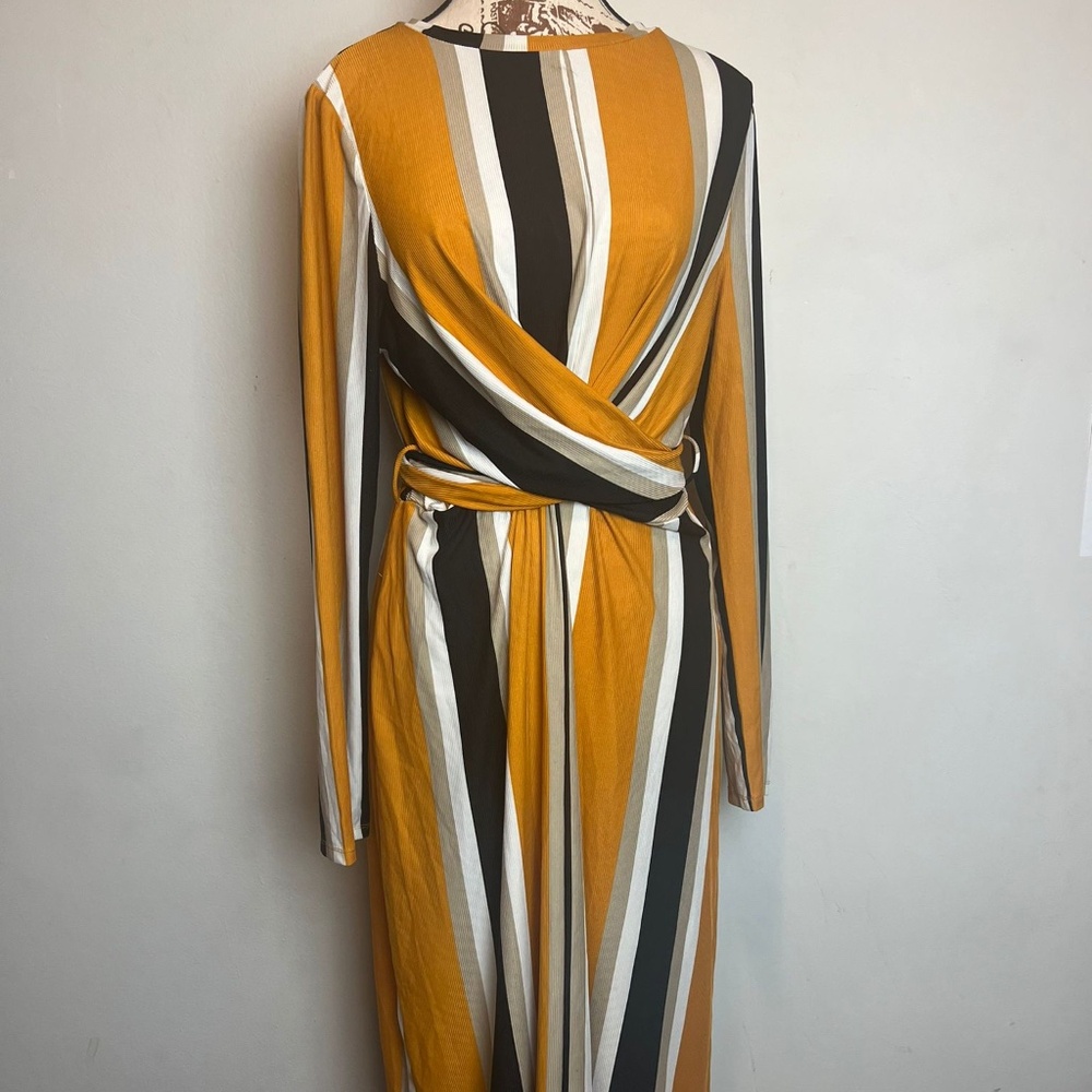 Striped Long Sleeve Maxi Dress with Waist Tie